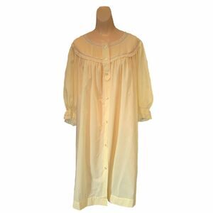 Barbizon Medium Yellow Janice Nightgown 70s Victorian Lace Blendaire Batiste Vtg